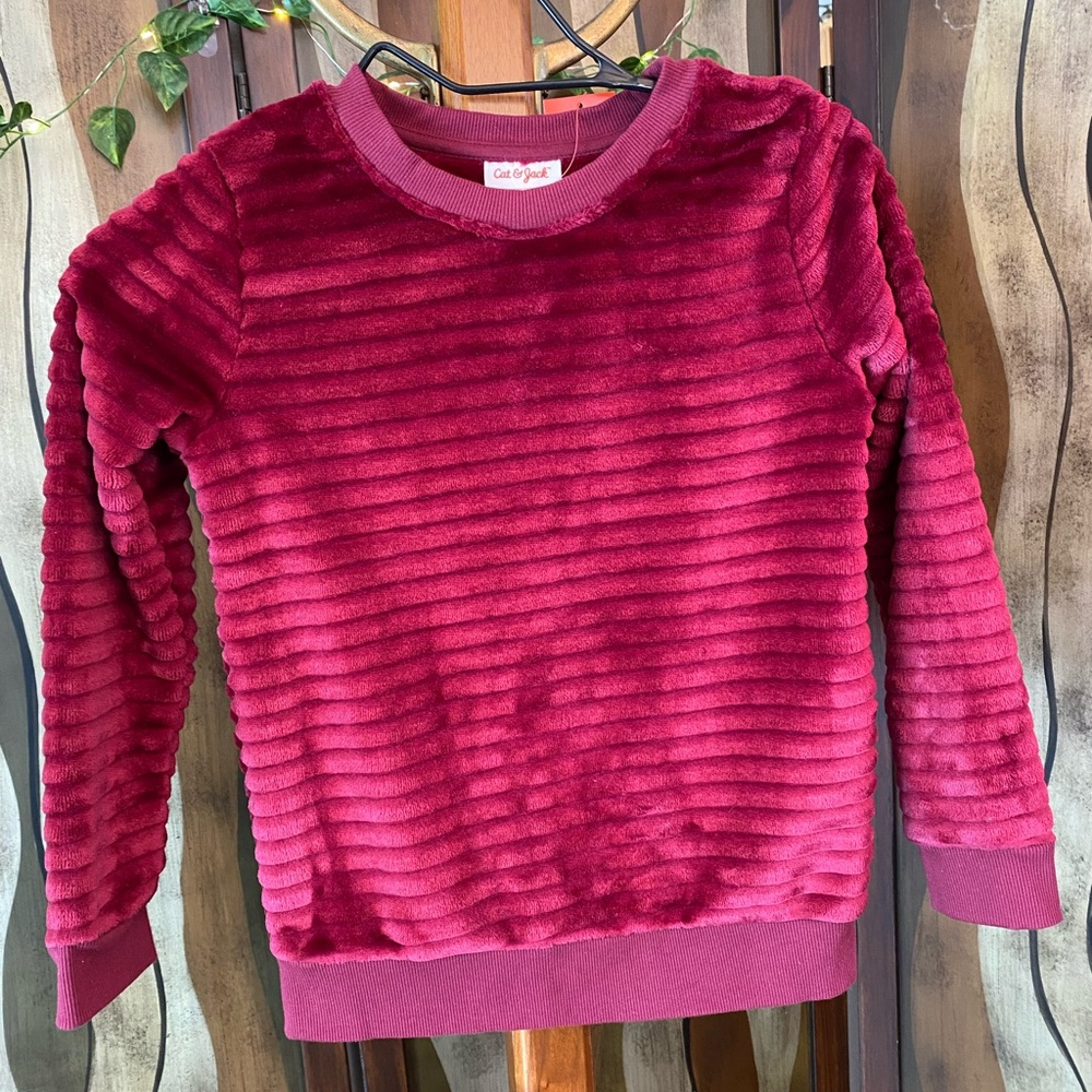 NWT Cat & Jack Burgundy Long Sleeve Ribbed Girls Top, size M 7/8